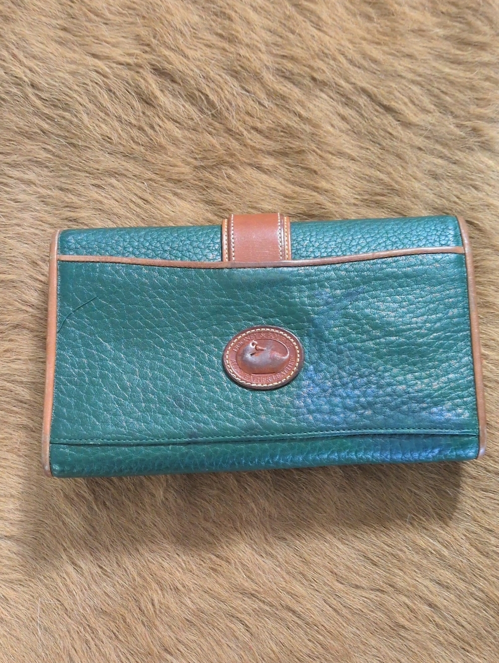 Dooney & Bourke Teal Green Pebble Leather Wallet with Tan Trim